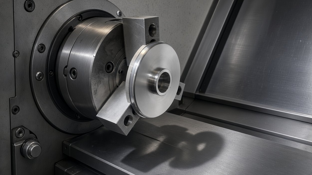 Wegat Optical adapter being machined on a lathe